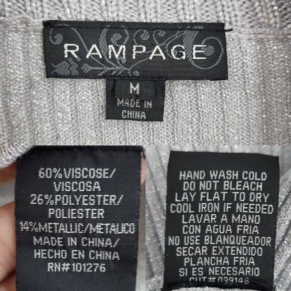 90's Rampage Sweater Gray Silver Metallic Threading Deep Draped Cowl Tunic M - Picture 4 of 12